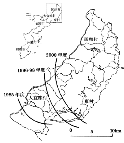 図2 ヤンバルクイナの生息域南限の変化